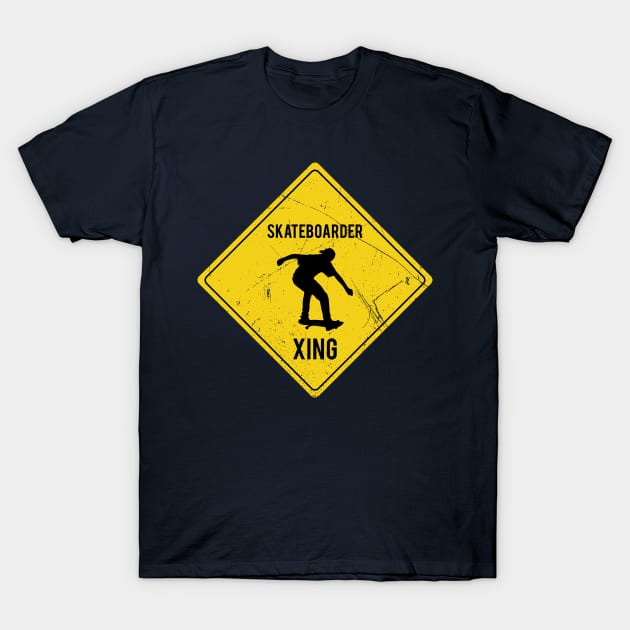 Skateboarder Xing T-Shirt by bluerockproducts